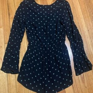 Love Stitch Black , Green Boho Tie Front Romper SZ Medium